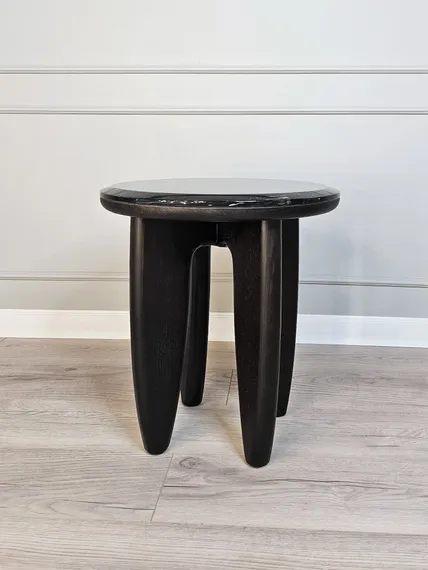 Журнальный столик SC-12, Ø50х48 см, черный мрамор, дерево