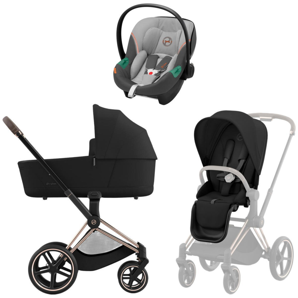 Коляска 3 в 1 Cybex Priam IV Rosegold complete и автокресло Aton S2 i-Size Lava Grey Sepia Black