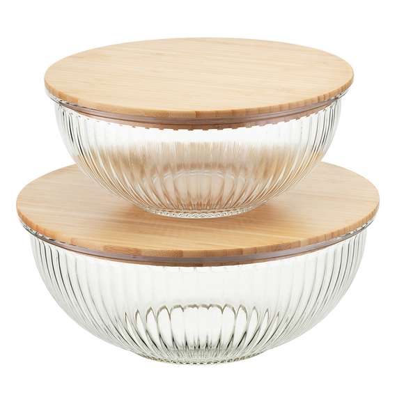 Чаша стеклянная с бамбуковой крышкой harmy, 2 л