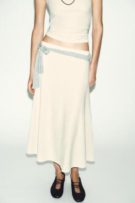 ZARA ЮБКА ИЗ МЯГКОЙ ТКАНИ, ЖЕЛТОВАТО-БЕЛЫЙ