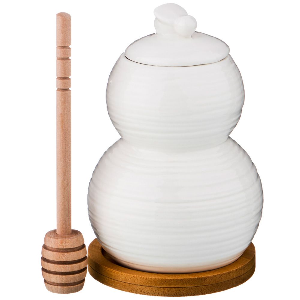 БАНКА ДЛЯ МЕДА С ДЕРЕВ. ПАЛОЧКОЙ LEFARD "NATIVE" НА ПОДСТАВКЕ 350 МЛ 9*14 СМ (КОР=36ШТ.)