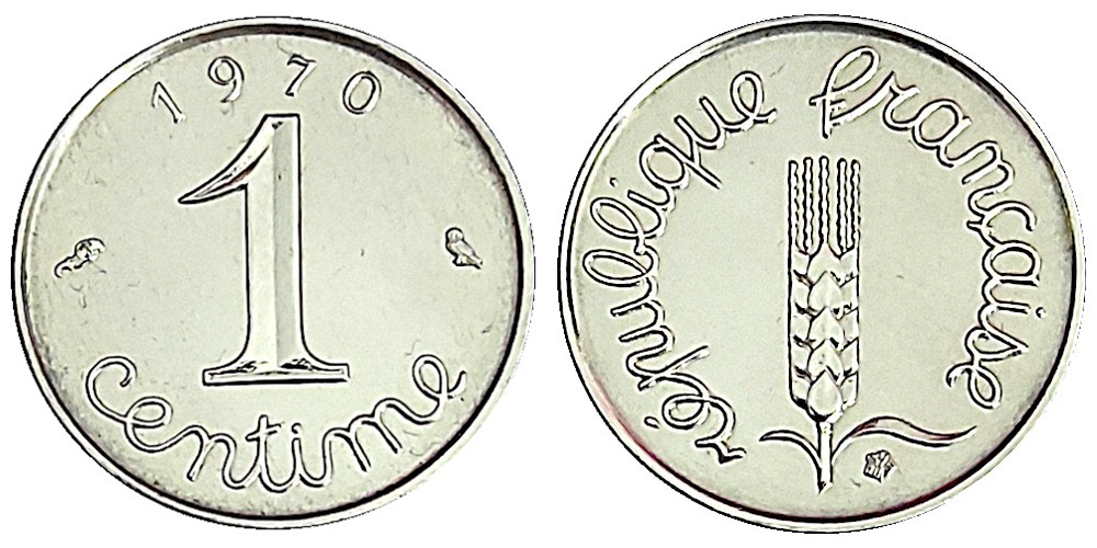 Франция 1 сантим, 1962 - 2001 Колос XF