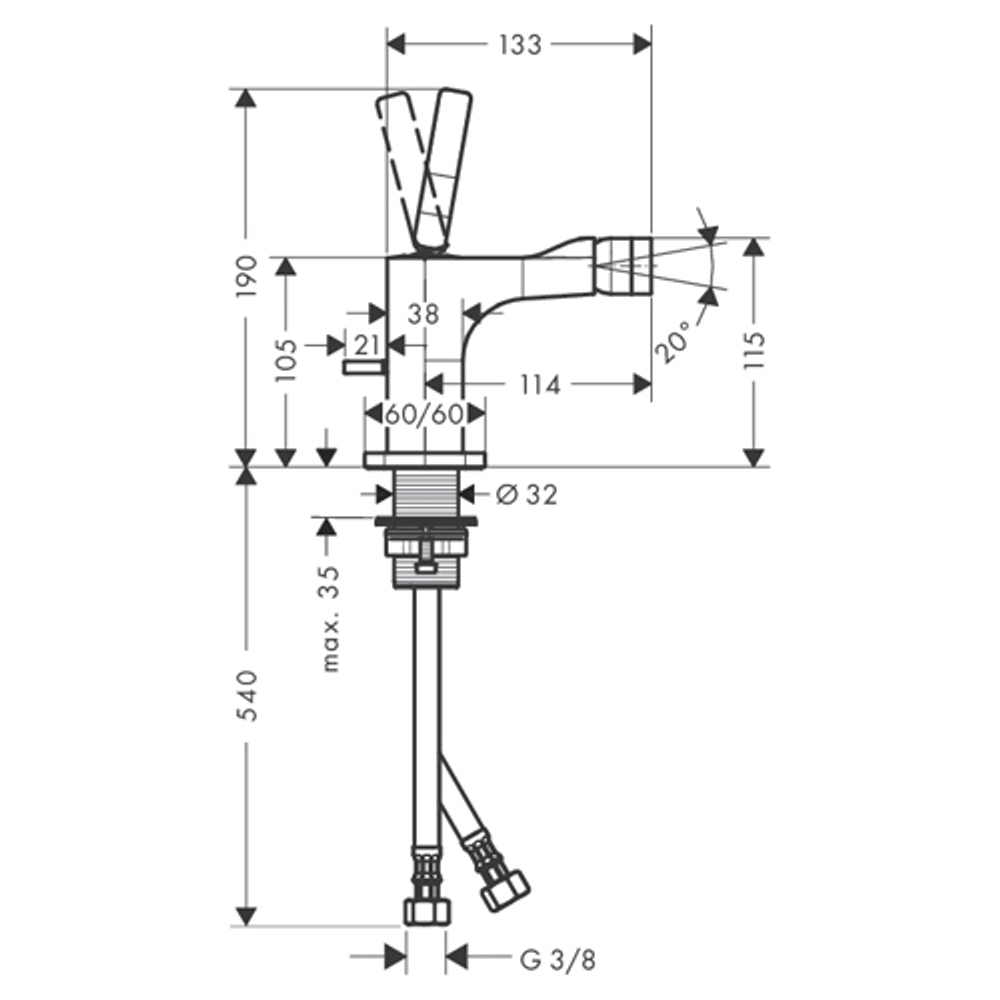 Смеситель для биде Axor Citterio E 36120000 схема