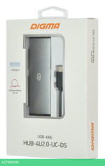 USB-хаб Digma HUB-4U2.0-UC-DS серебристый
