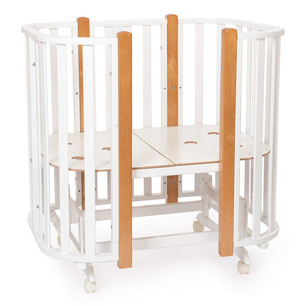 Кроватка-трансформер Vikalex Сканди маятник на колёсах белый/бук
