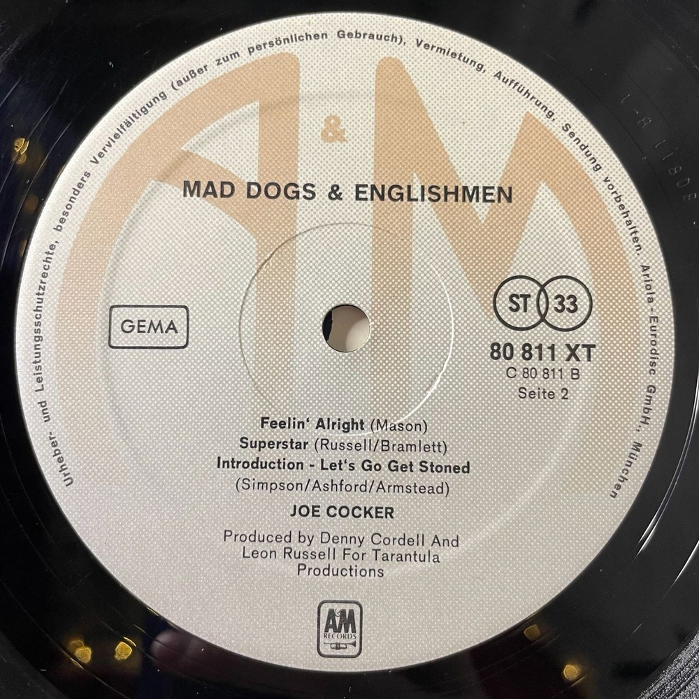 Винтажная виниловая пластинка LP Joe Cocker Mad Dogs and Englishmen (Germany 1976) Honky Tonk Women