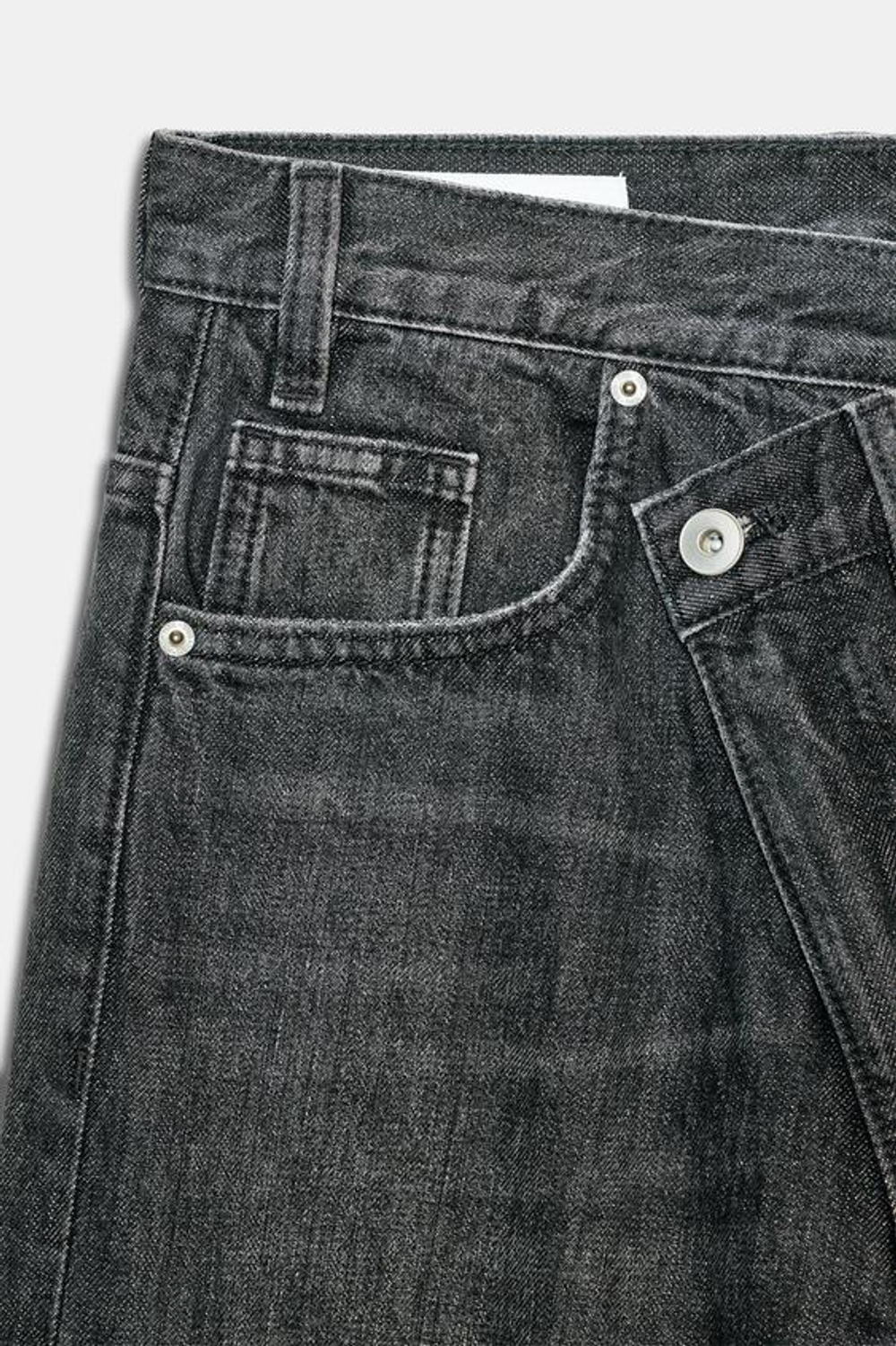 ZARA ДЖИНСЫ TRF WIDE LEG С ПЕРЕКРЕСТНЫМ ПОЯСОМ И ВЫСОКОЙ ПОСАДКОЙ, ЧЕРНЫЙ