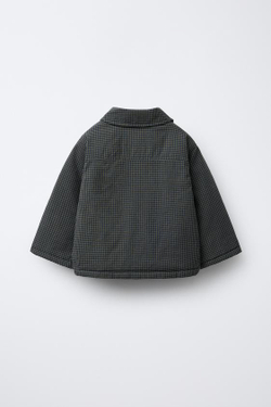 ZARA СТЕГАНАЯ КУРТКА В КЛЕТКУ ВИШИ, ЧЕРНЫЙ/ЗЕЛЕНЫЙ