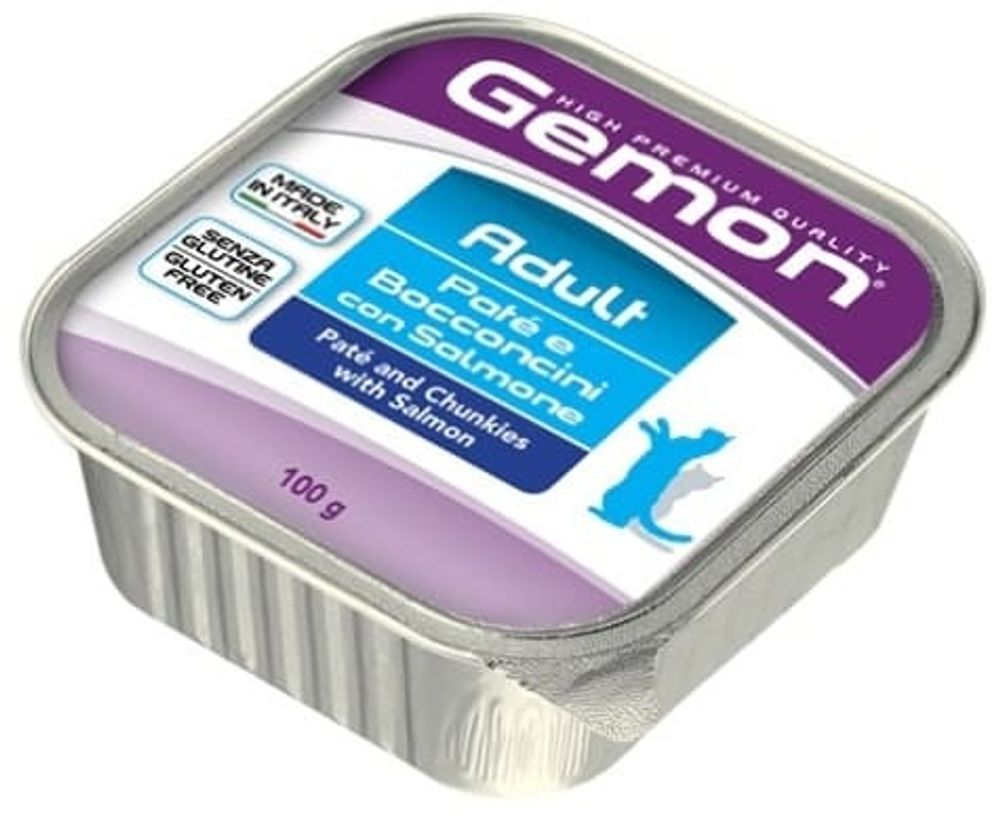 Gemon 100г Cat консервы для кошек паштет с кусочками лосося