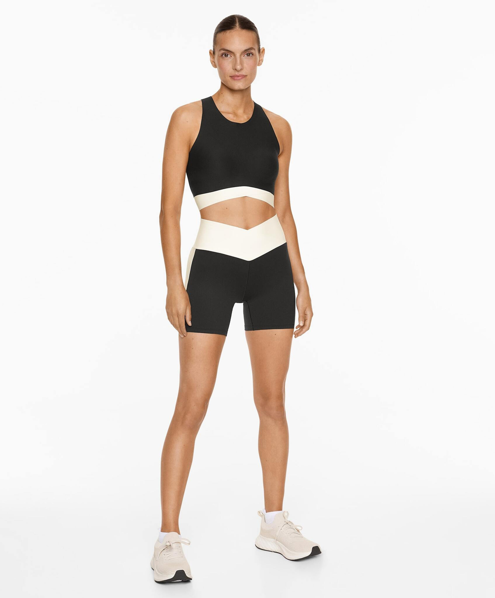 Oysho Легинсы-шорты Perfect-Adapt 10 см с широким поясом V-образной формы, черный