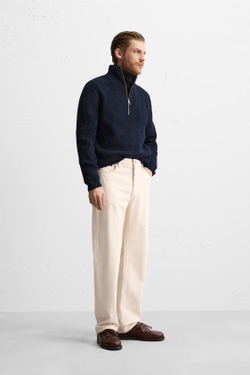 ZARA СВИТЕР ИЗ РЕЛЬЕФНОЙ ТКАНИ С ВОРОТНИКОМ НА МОЛНИИ, МОРСКОЙ СИНИЙ