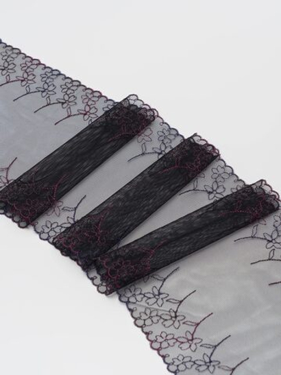 Вышивка на сетке черная с мультиколором неэластичная ширина 18 см