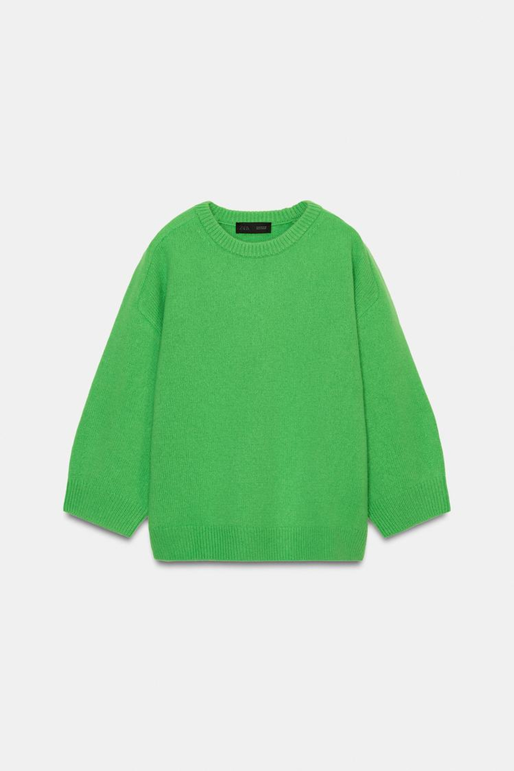 ZARA СВИТЕР ИЗ 100% ШЕРСТИ С РУКАВАМИ «МОЛОТОК», ЯБЛОЧНО-ЗЕЛЕНЫЙ