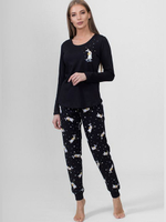 Женская трикотажная пижама с брюками (Размер: L) (Цвет: черный)