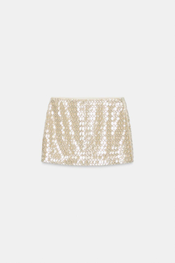 ZARA МИНИ-ЮБКА С БУСИНАМИ, ЭКРЮ