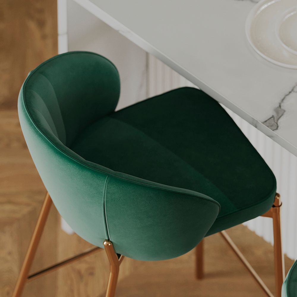 Стул барный Coral, велюр, темно-зеленый