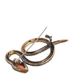 AM-2089 Брошь «Змея гремучая» (латунь, янтарь)