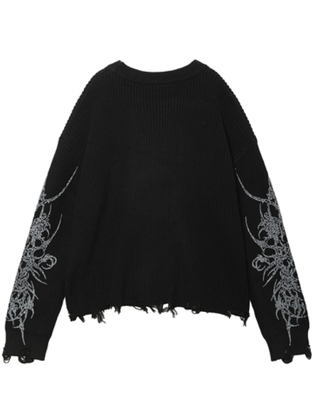 Свитер Вязаный (Round-neck) Skyra Black Washed Sigil Cross Graphic Sweater