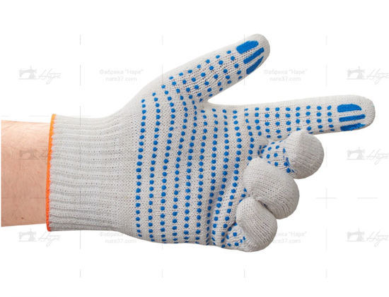 Перчатки х/б с ПВХ 6-ти нитка 10 класс белые