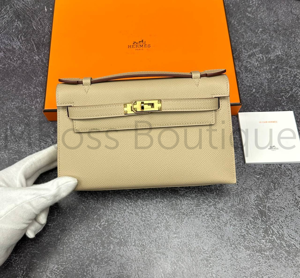 бежевая сумка Hermes Kelly Pochette