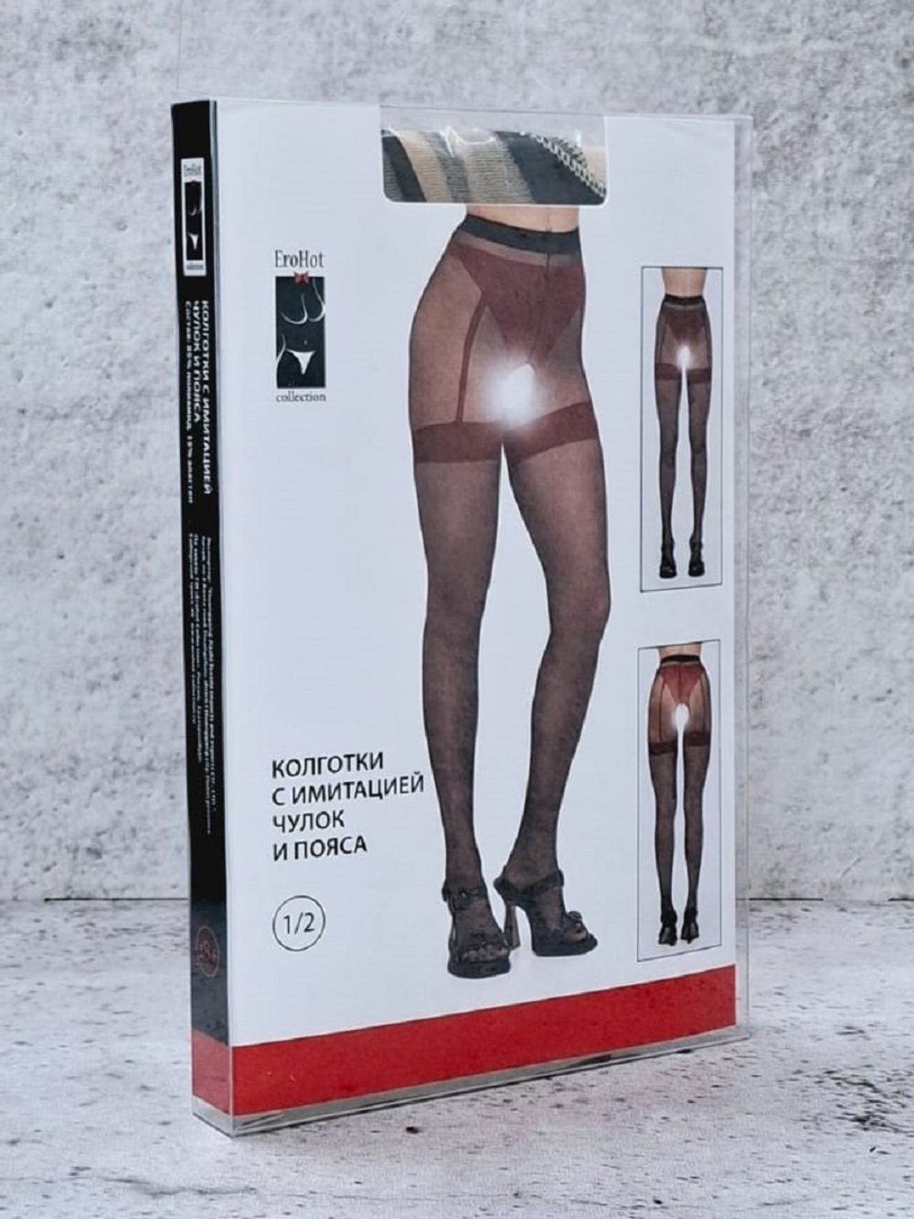 Колготки с имитацией чулок и доступом K-812 бежевые 1/2