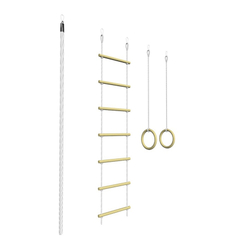 Комплект: Канат х/б с крепежом, Кольца гимнастические деревянные, Лестница веревочная с деревянными ступенями (10 шт)