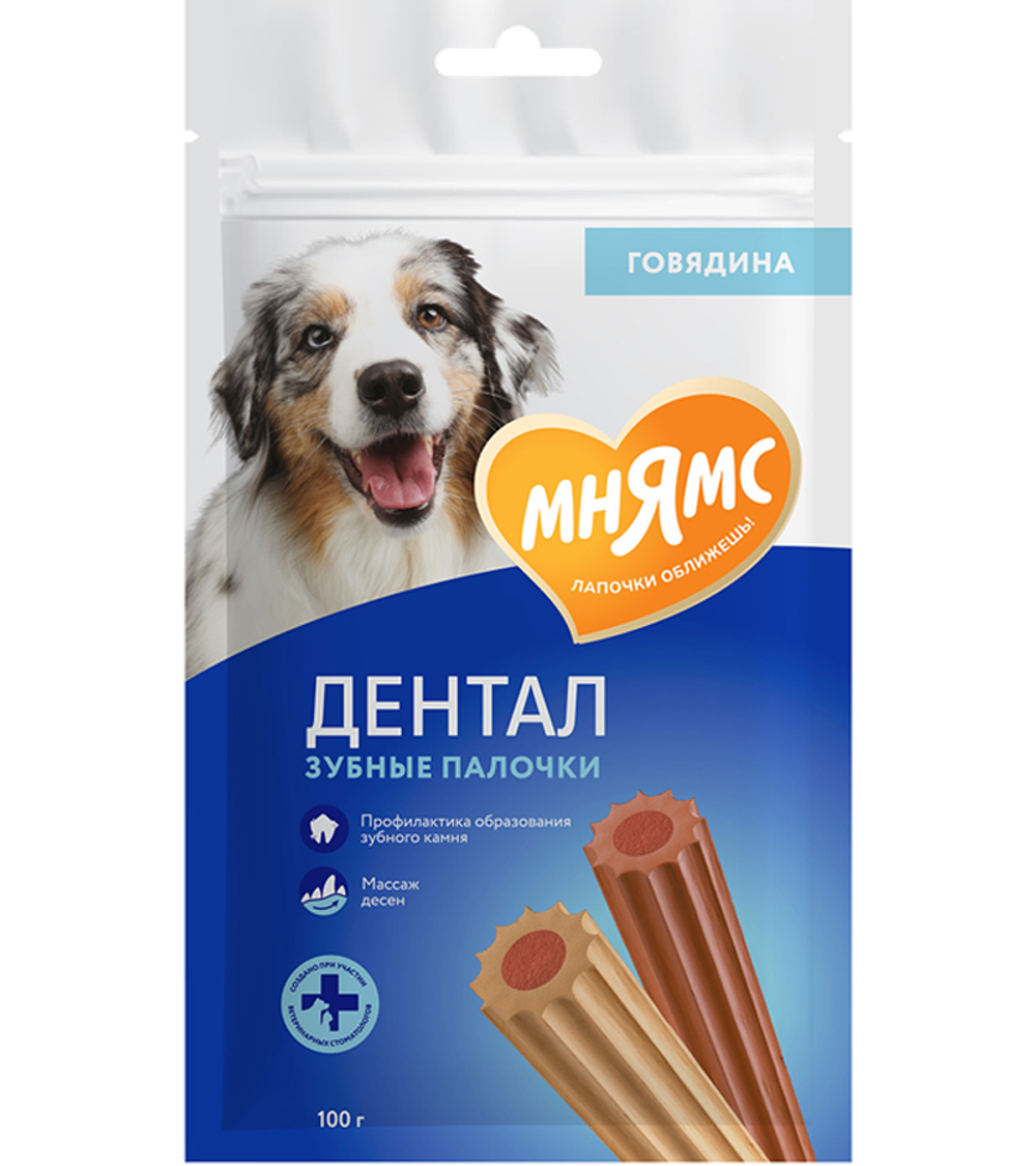 Мнямс Dental Лакомство для собак "Зубные палочки" с говядиной 100гр.