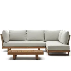 Комплект уличной мебели Raco из массива акации, 5-местный угловой диван и журнальный столик