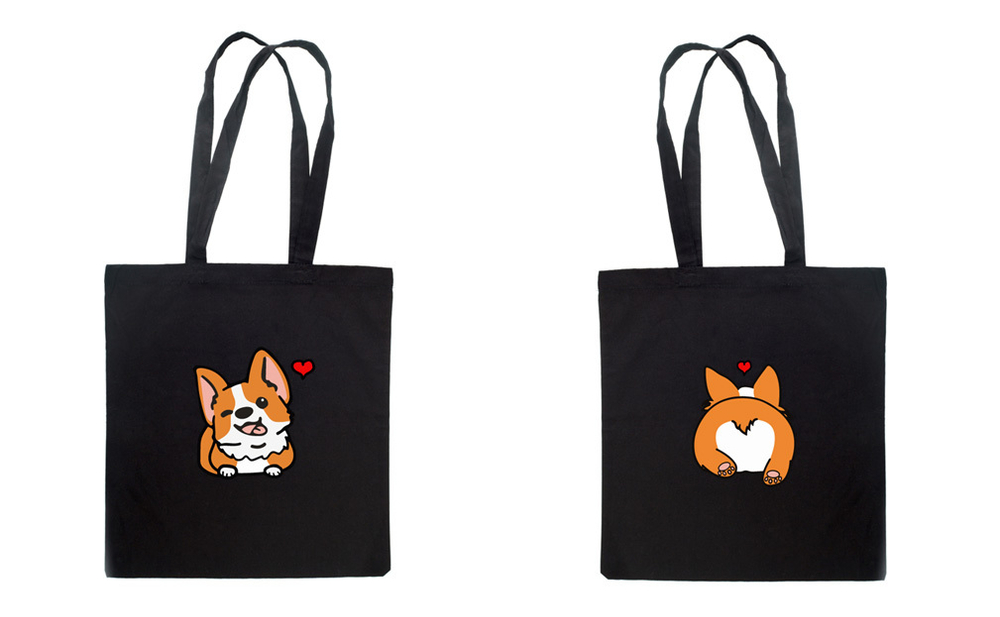 Тканевая сумка двусторонняя "Корги - любовь"