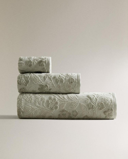 ZARA HOME БАННОЕ ПОЛОТЕНЦЕ С ЦВЕТОЧНЫМ УЗОРОМ, ЗЕЛЕНЫЙ