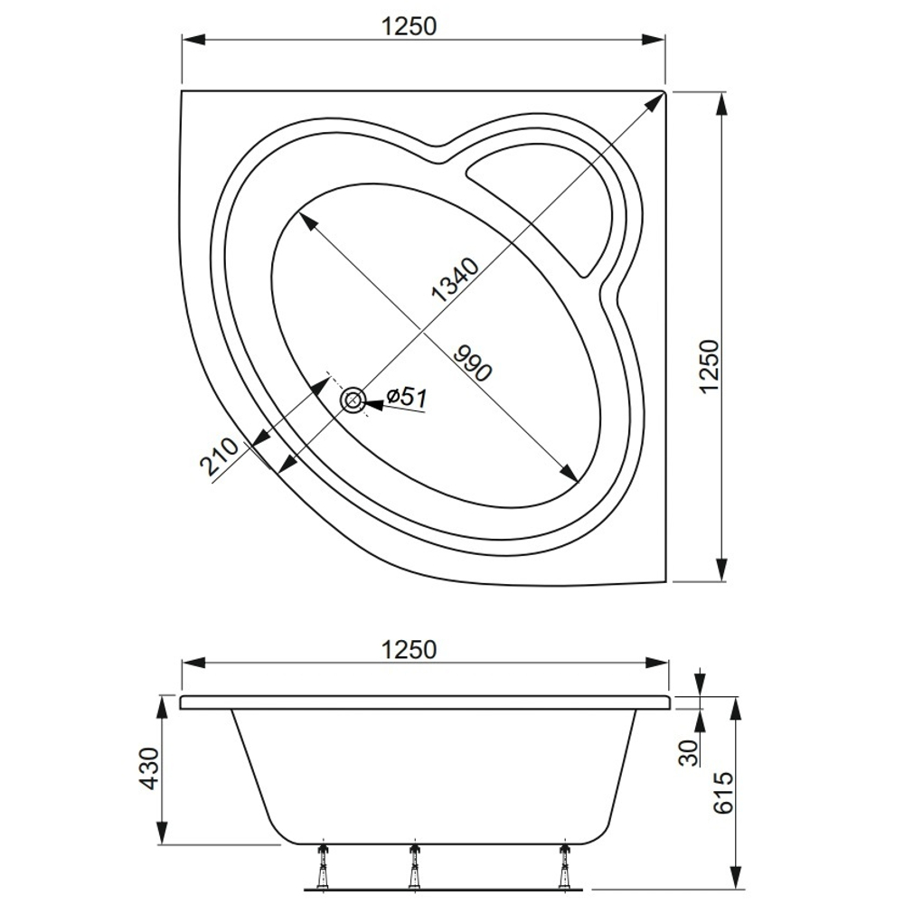 Акриловая ванна Vagnerplast MINI CATALINA 125x125