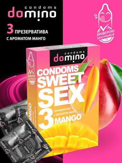 Презервативы для орального секса DOMINO Sweet Sex с ароматом манго - 3 шт.