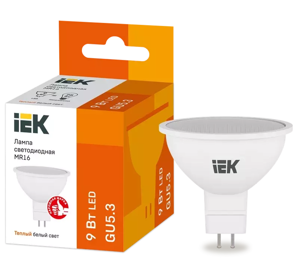 Лампа светодиодная ECO MR16 софит 9Вт 230В 3000К GU5.3 IEK  LLE-MR16-9-230-30-GU5
