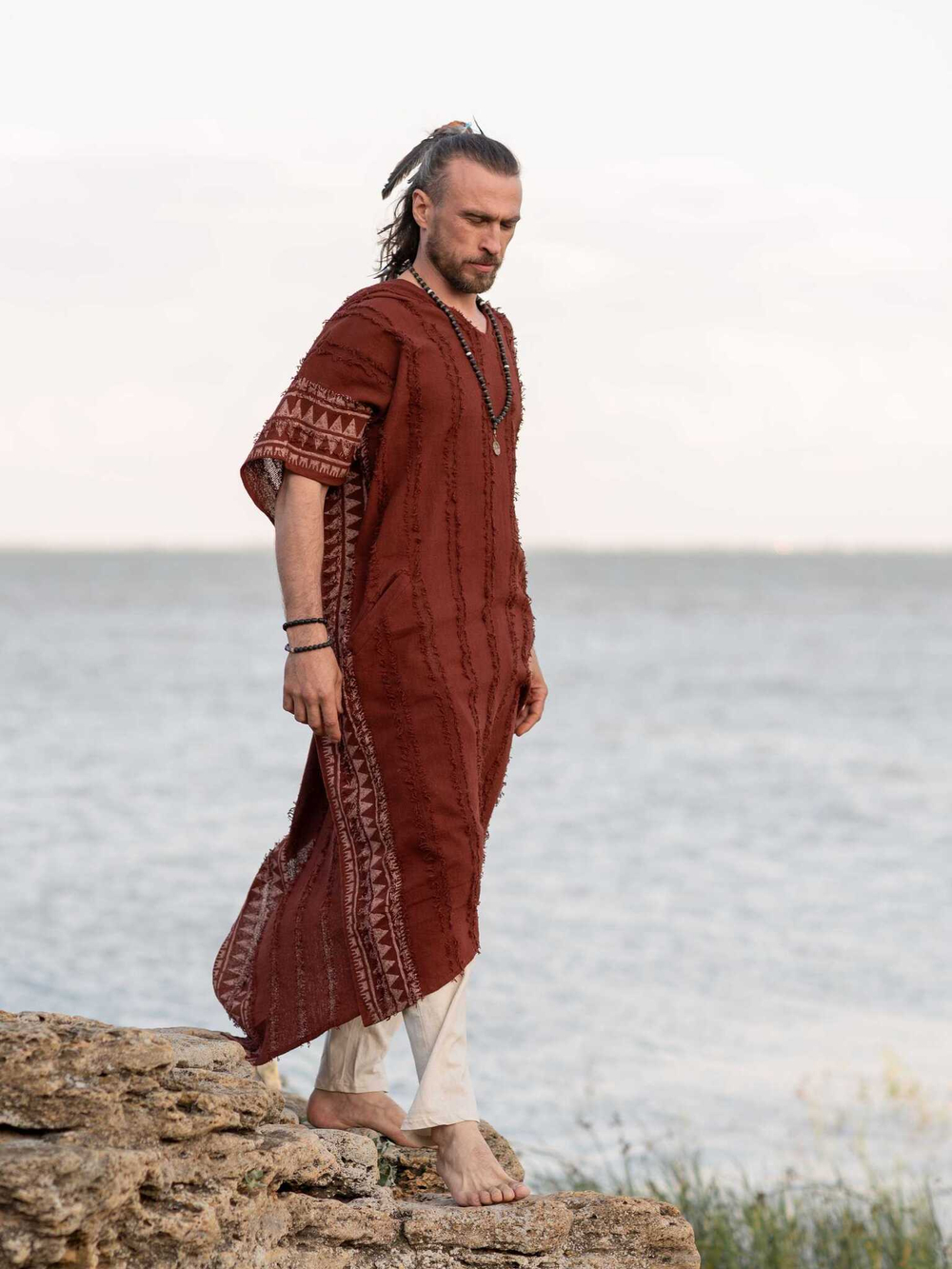 Накидка-пончо с капюшоном Tribal (терракот)