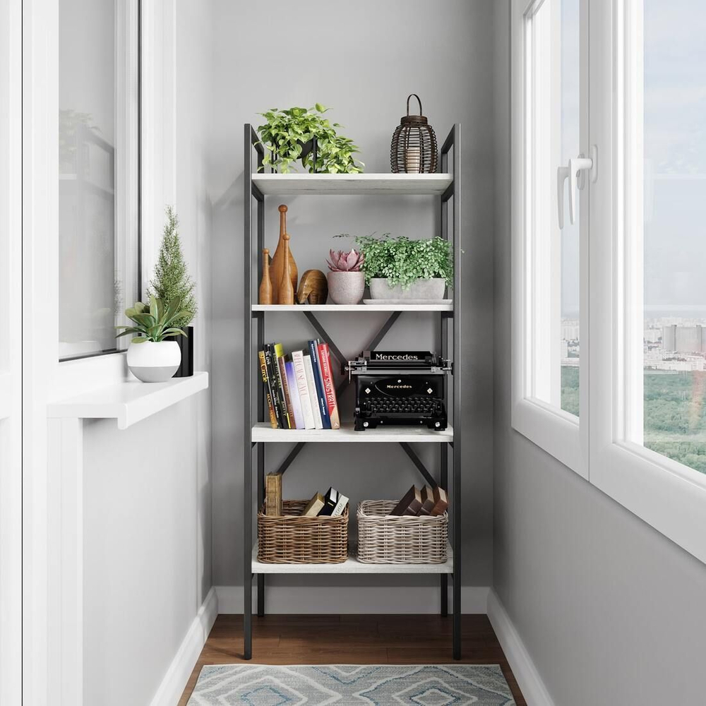 Стеллаж STRONG loft,НЕРАЗБОРНЫЙ,металлический напольный с 4 деревянными полками, 147х60х35 см, ГРОСТАТ