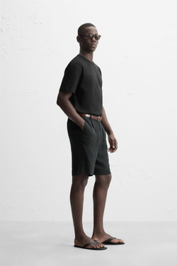 ZARA БАЗОВАЯ ФУТБОЛКА HEAVYWEIGHT С ОТДЕЛКОЙ РУБЧИКОМ, ЧЕРНЫЙ