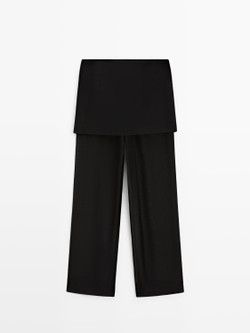 Massimo Dutti Струящиеся шелковые брюки контрастного цвета, черный