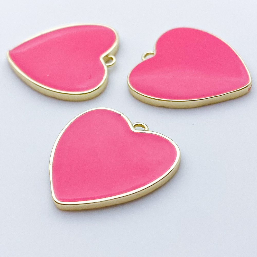 Подвеска Сердце, цвет золото+розовый яркий, размер 21*20 мм, цена за 1 шт