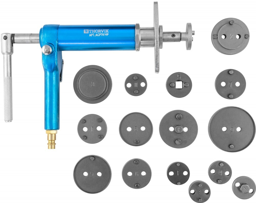 ACPTK16P Приспособление с пневматическим приводом для возврата поршней дисковых тормозных механизмов в наборе, 16 предметов