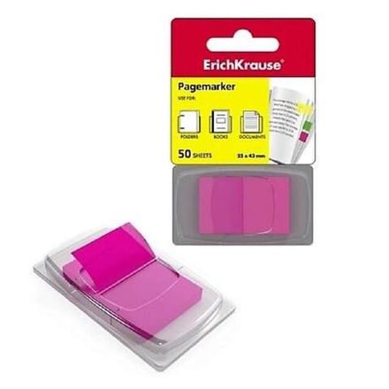 Закладки самоклеящиеся в диспенсере  Erich Krause, 25х43мм, 50шт, неон, малиновые, пластиковые