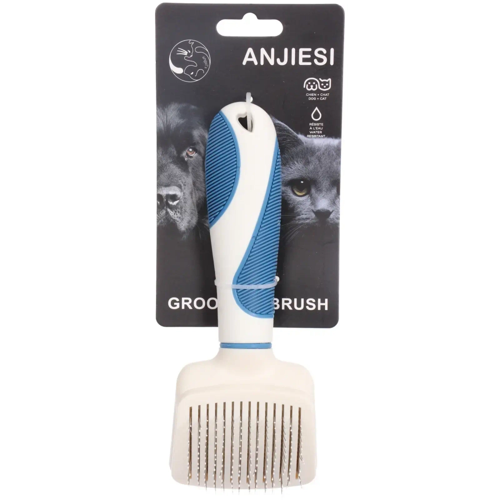 Расческа - пуходёрка для животных «ЛАПУСИКИ», коллекция БРО, прорезиненная ручка, цвет белый/голубой, 7.5*19.5см (блистер)