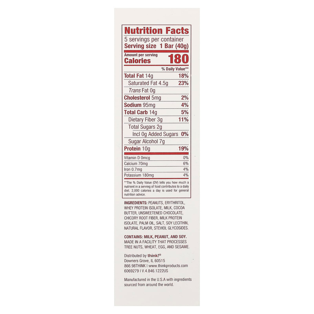 Think !, Delight Protein, протеиновый батончик, шоколадный пирог с арахисовой пастой, 5 шт. по 40 г (1,41 унции)