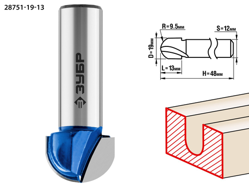 ЗУБР 19x13мм, радиус 9.5мм, фреза пазовая галтельная