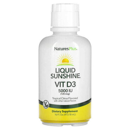 Витамин D NaturesPlus, Liquid Sunshine, витамин D3, тропические цитрусы, 125 мкг (5000 МЕ), 473,18 мл (16 жидк. Унций)