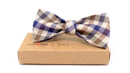 Дизайнерский галстук - бабочка (сине-бежевая клетка)