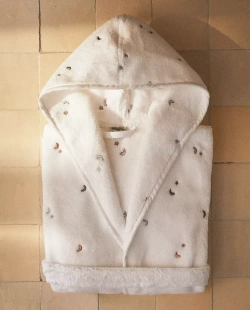 ZARA HOME ДЕТСКИЙ БАННЫЙ ХАЛАТ «ЛУНА И ЗВЕЗДЫ», ЖЕЛТОВАТО-БЕЛЫЙ