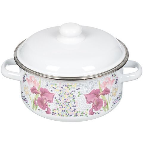 Кастрюля сталь, эмал, 4 л, с крыш, СтальЭмаль, Мозаика белоснежная, 1RB221M, индукц