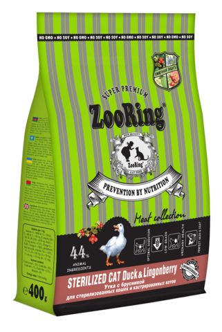 ZooRing Sterilized сухой корм для стерилизованных кошек (утка, лесные ягоды) 400 гр