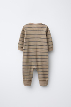 ZARA КОМПЛЕКТ ИЗ ДВУХ ПИЖАМНЫХ КОМПЛЕКТОВ В ЦВЕТОЧЕК И ПОЛОСКУ С ОТКИДНЫМИ НОЖКАМИ, ЦВЕТ ВЕРБЛЮЖЬЕЙ ШЕРСТИ