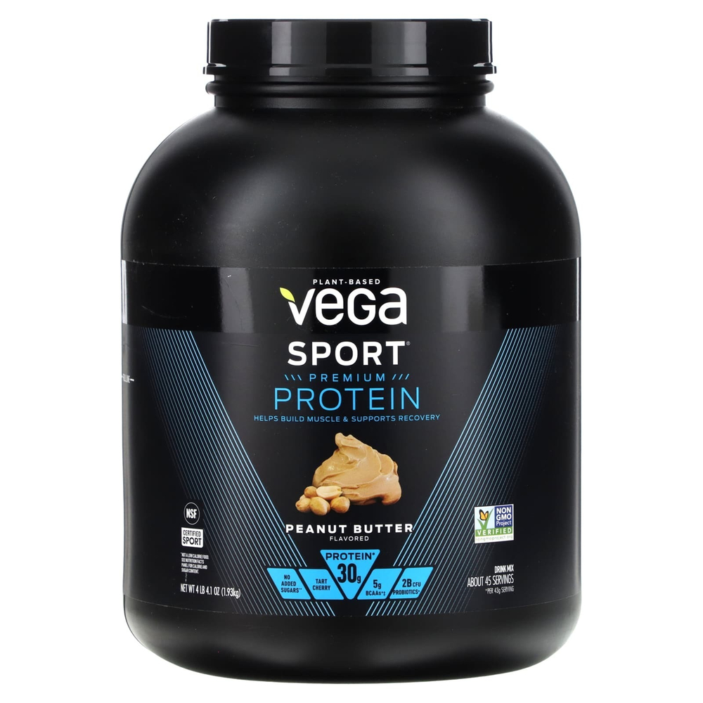 Vega, Sport, растительный протеин премиального качества, арахисовая паста, 1,93 кг (4 фунта, 4,1 унции)